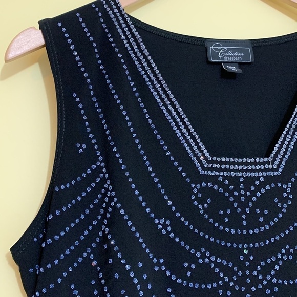 Collection Dress Barn | Beaded Sequin Black Sleeveless Pointed Scalloped Top XLP - Picture 8 of 17